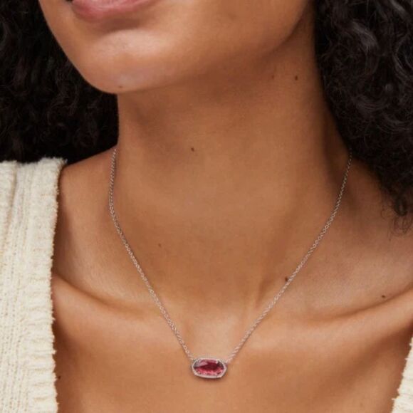 NWOT Kendra Scott Elisa Silver Pendant Necklace in Berry Glass - Picture 3 of 9